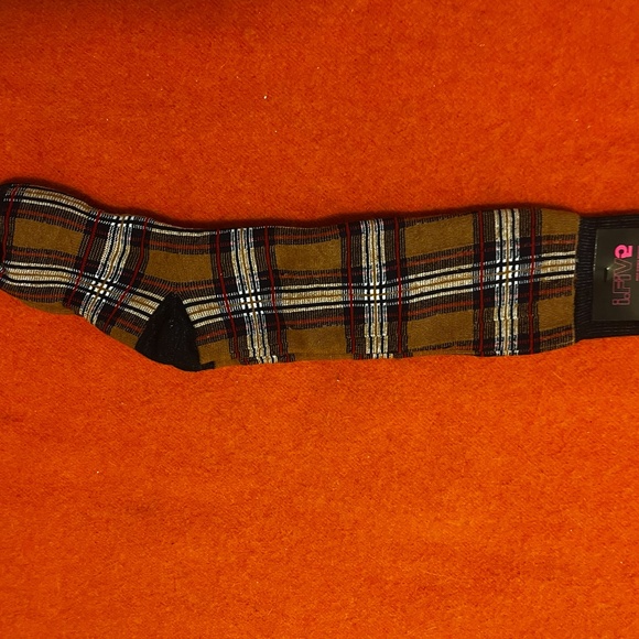 Brown check plaid jacquard merino wool blend thermal socks made in Italy NWT - Picture 2 of 8